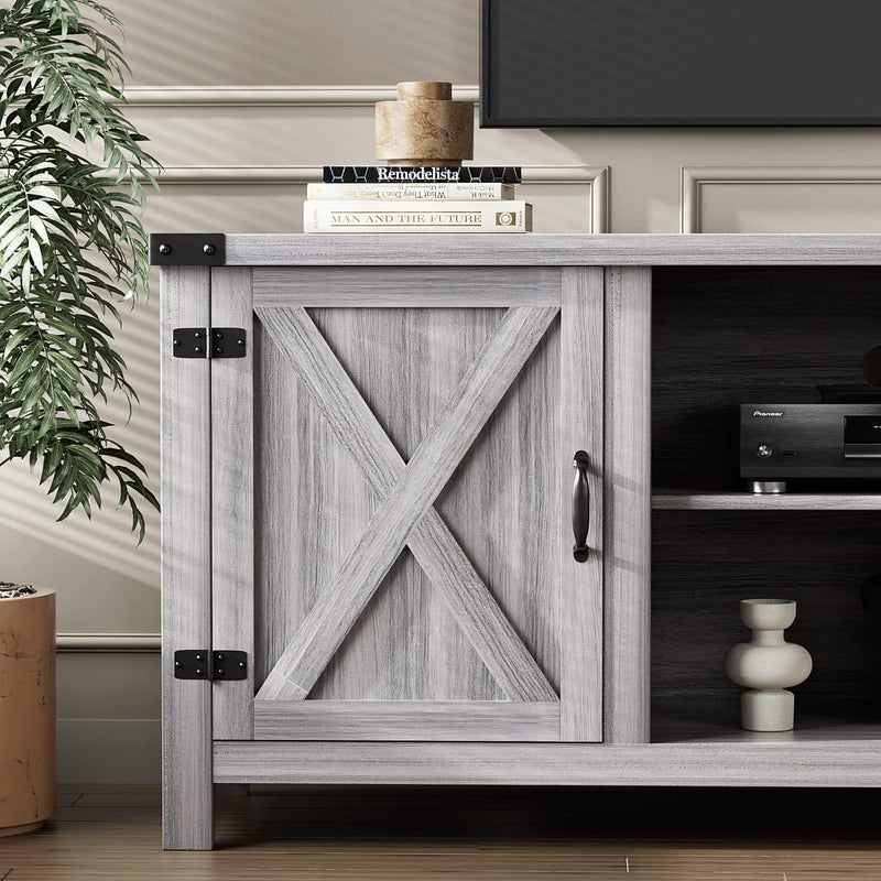 YESHOMY Modern Farmhouse TV Stand with Two Barn Doors and Storage Cabinets for Televisions up to 65+ Inch, Entertainment Center Console Table, Media Furniture for Living Room, 58 Inch, Gray Wash - Image 5